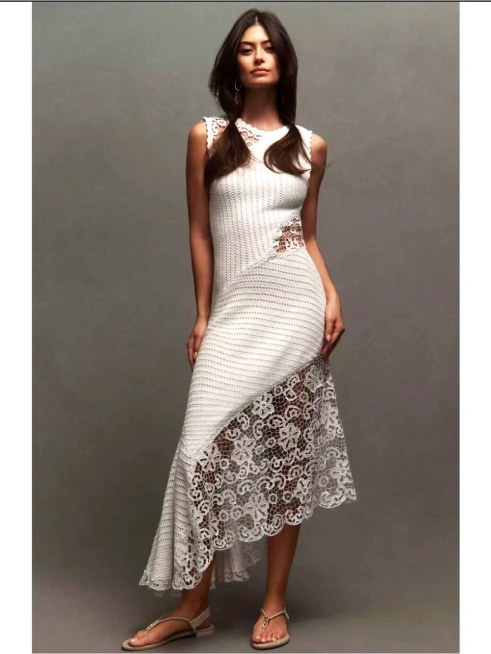 Anthropologie Crochet & Lace Sleeveless Knit Sweater Midi Dress Size Medium NWT